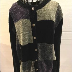 Women Silver Button Croft & Barrow Cardigan Sweater Size M Black,Purple & Gray
